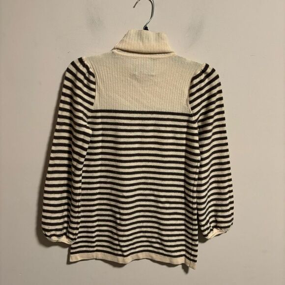 JUICY COUTURE Cashmere Sweater Tunic Striped Turtleneck Cream Brown- Size Medium - Picture 3 of 8
